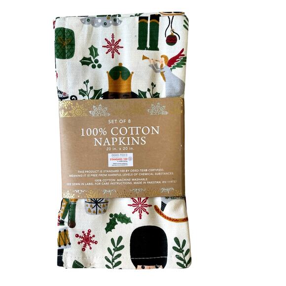 Envogue Christmas Nutcracker Dinner Napkins Set of 8 Holiday Cotton 20x20 NEW - Picture 12 of 13